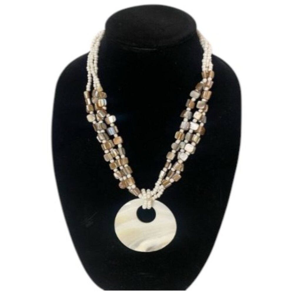 Vintage Abalone Shell necklace with White and Brown Beads